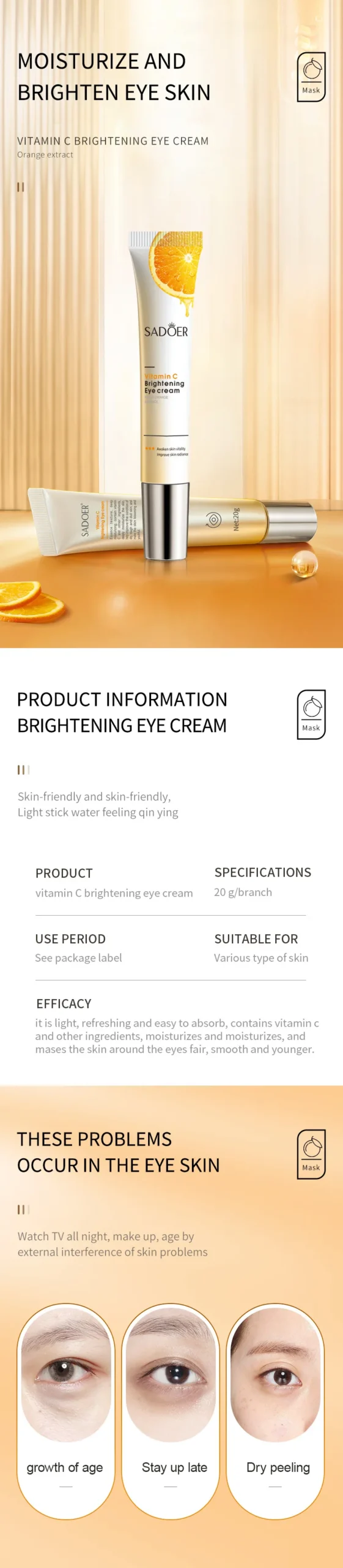 SADOER Vitamin C Brightening Eye Cream product information.