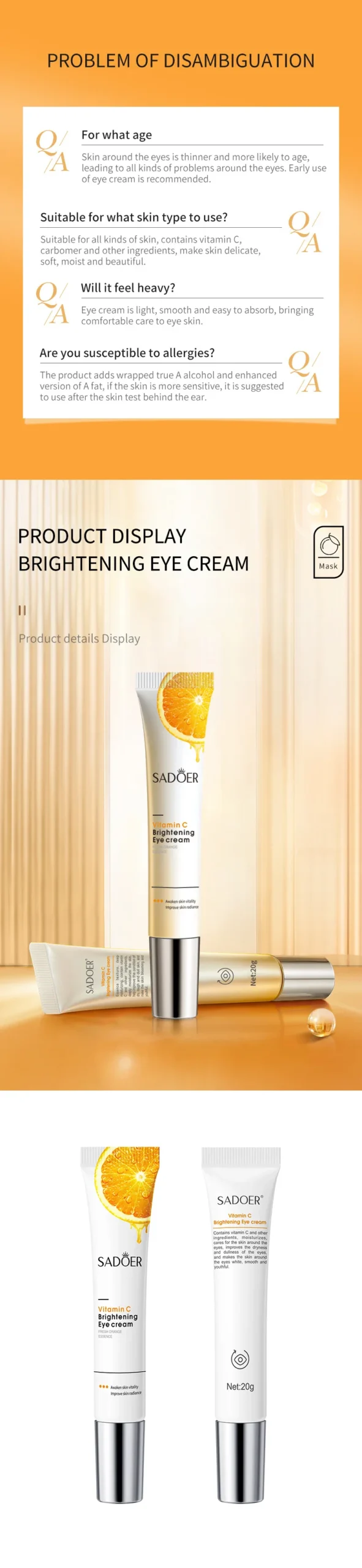 SADOER Vitamin C Brightening Eye Cream product information.