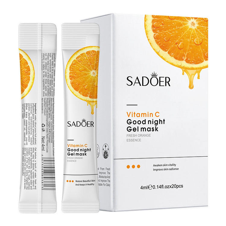 SADOER Vitamin C Sleeping Face Mask box and two individually packaged overnight gel sachets.